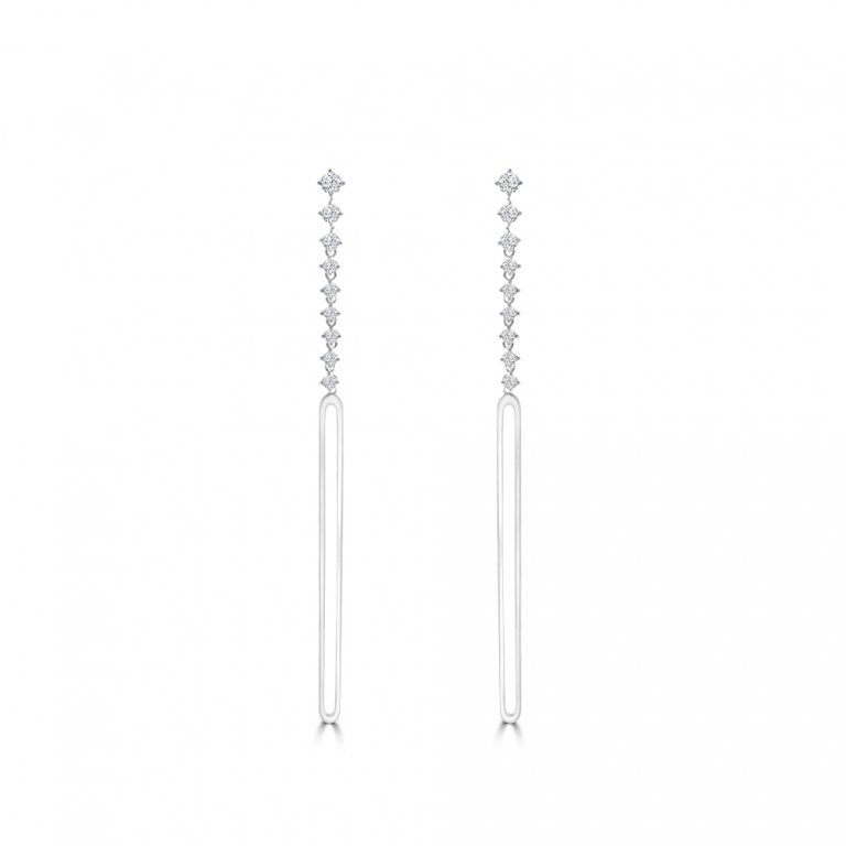 Diamond Paperclip Drop Earrings in 18K White Gold