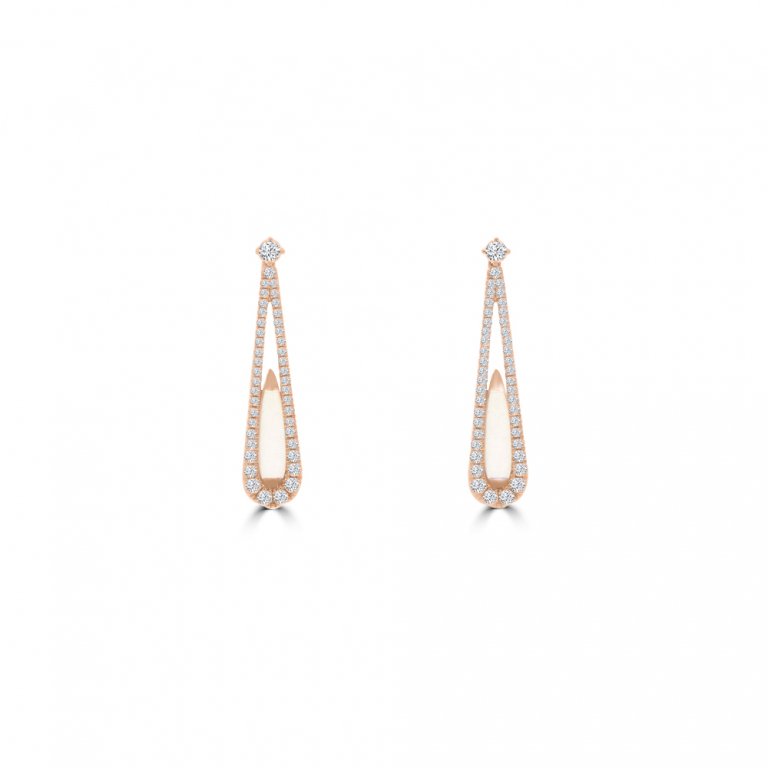 Pink Quartz Diamond Drop Earrings in 18K Rose Gold