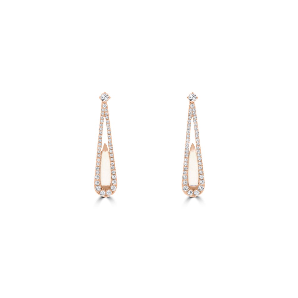 Pink Quartz Diamond Drop Earrings in 18K Rose Gold