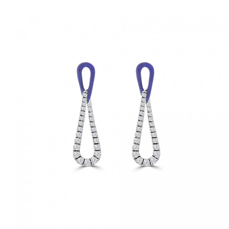 Diamond Enamel Infinity Drop Earrings in 18K White Gold