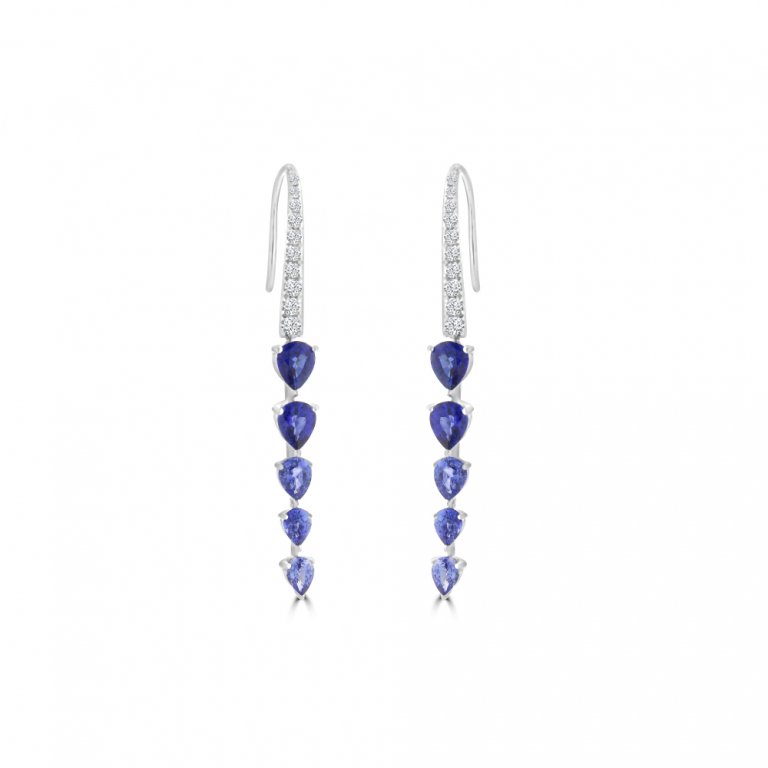 Ombré Sapphire Diamond Drop Earrings in 18K White Gold