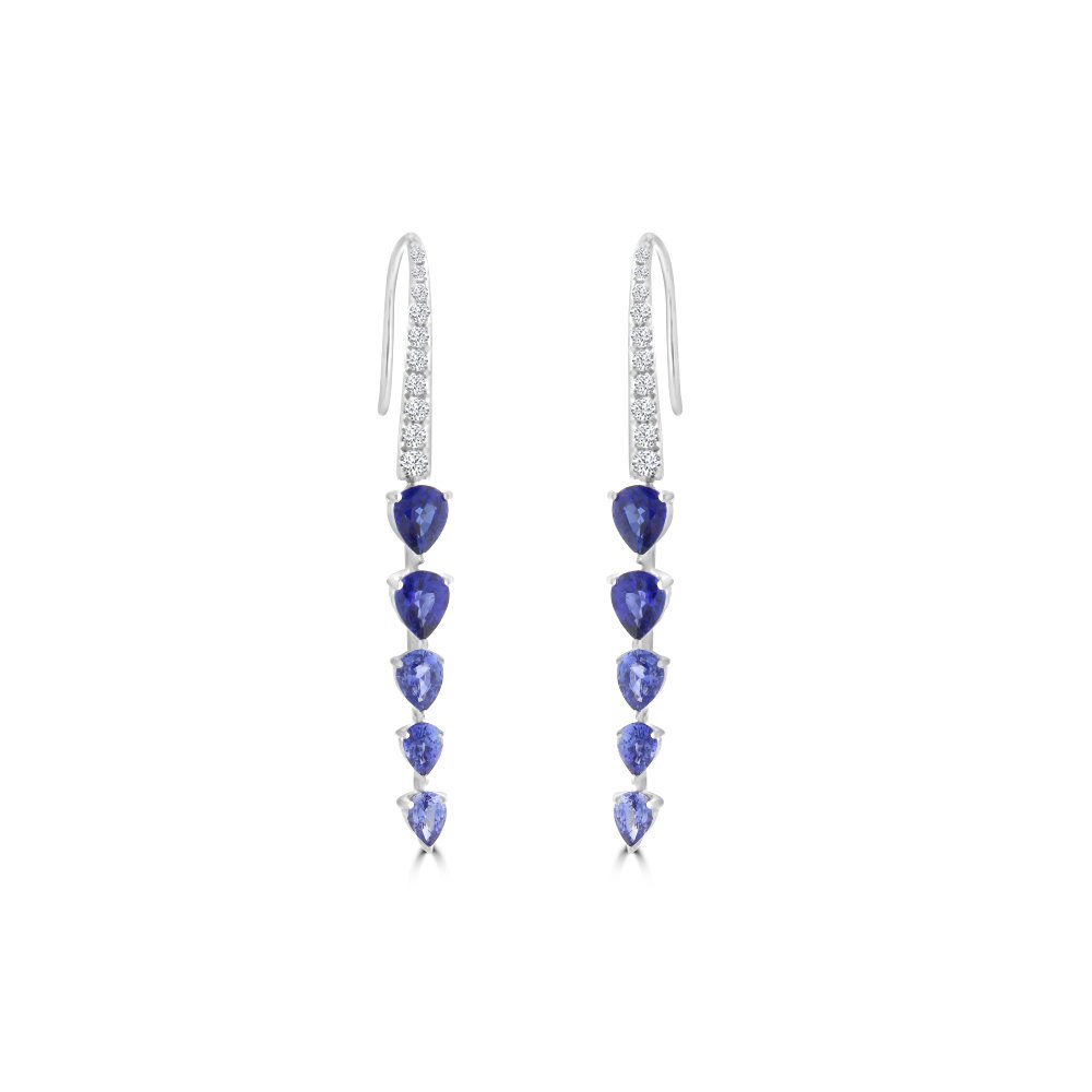 Ombré Sapphire Diamond Drop Earrings in 18K White Gold