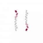 Ombré Pink Sapphire Ruby Diamond Drop Earrings in 18K White Gold, 18K Rose Gold