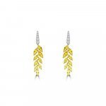 Ombré Yellow Sapphire Diamond Vine Drop Earrings in 18K White Gold, 18K Yellow Gold