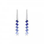 Ombré Sapphire Diamond Drop Earrings in 18K White Gold