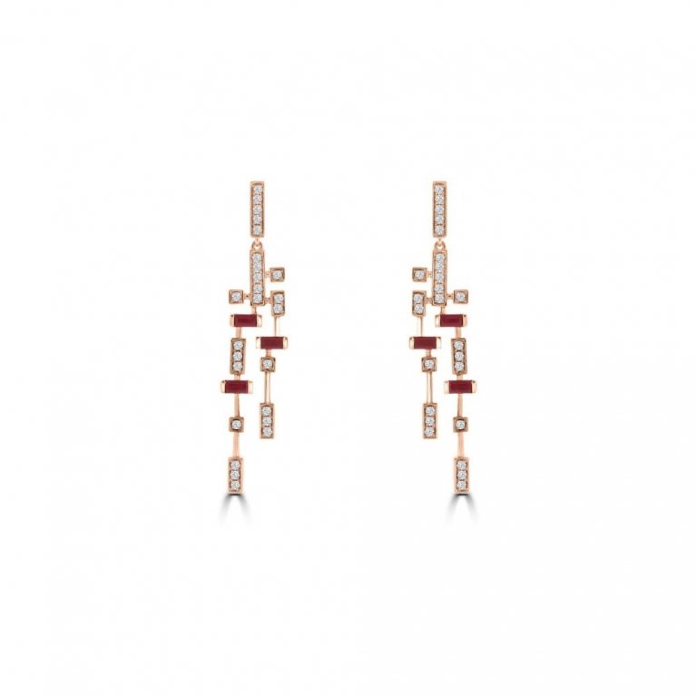 Ruby Diamond Cascade Drop Earrings in 18K Rose Gold