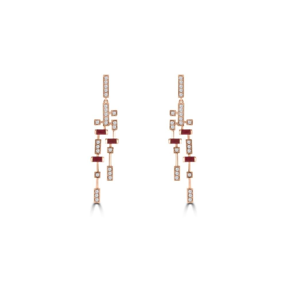 Ruby Diamond Cascade Drop Earrings
