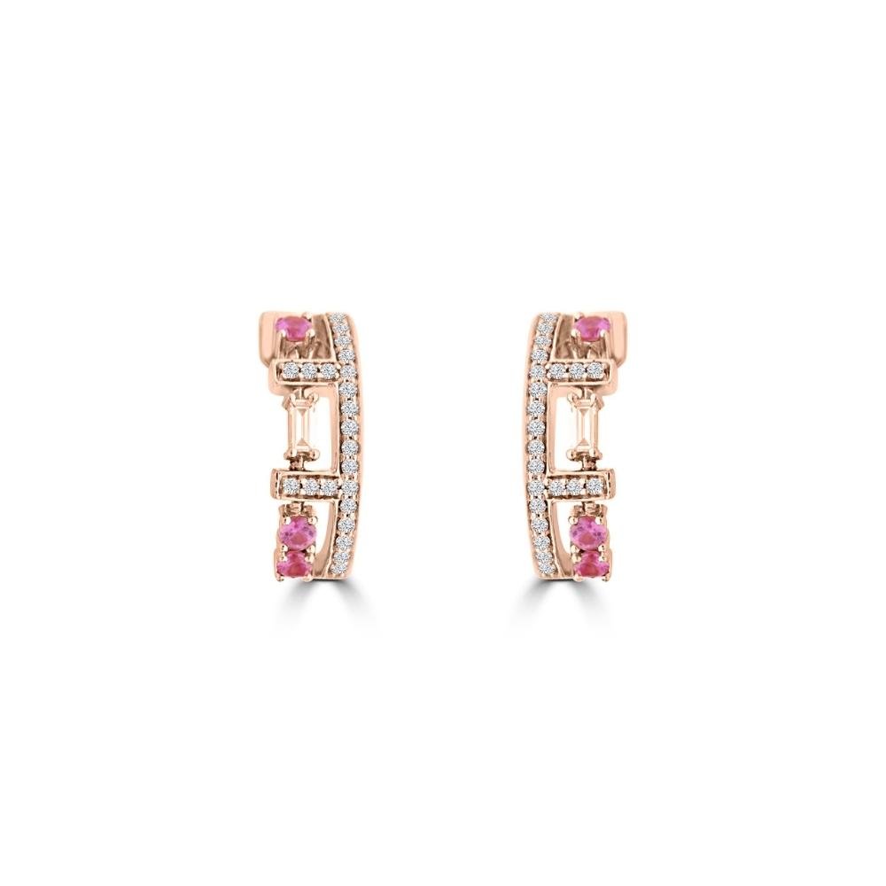 Pink Sapphire Diamond Half Huggie Earrings