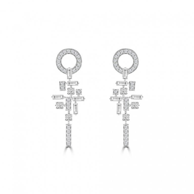 Diamond Cascade Drop Earrings in 18K White Gold