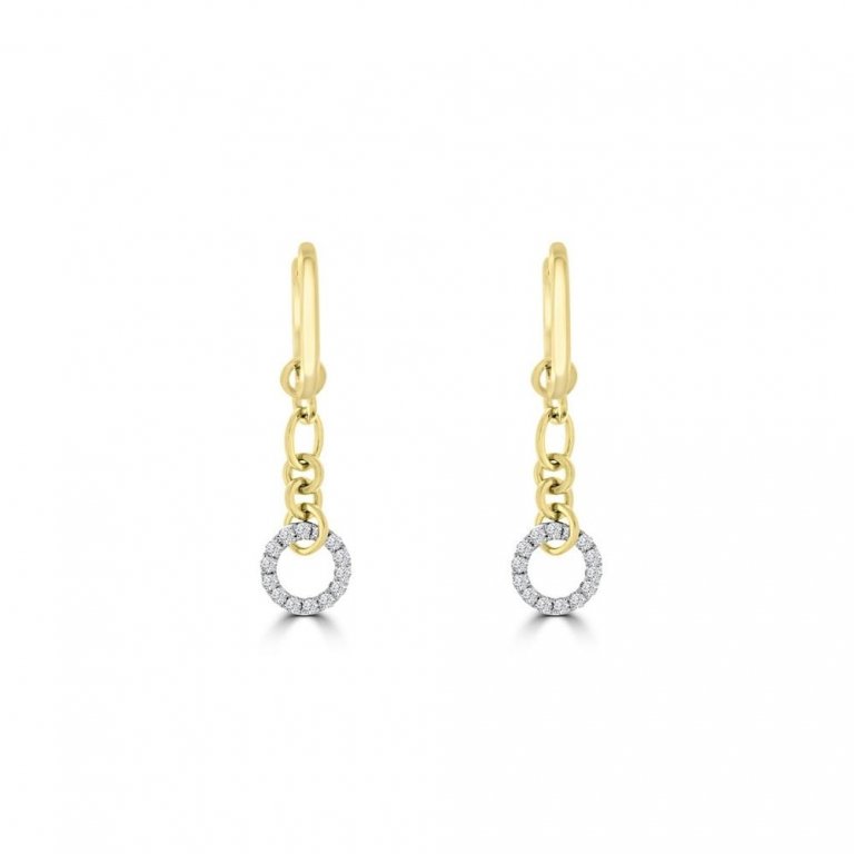Diamond Chain Link Huggie Drop Earrings in 18K White Gold, 18K Yellow Gold