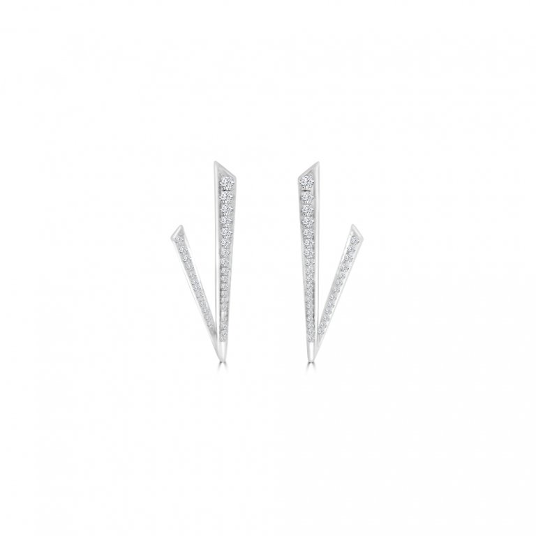 Diamond Pavé V-Shaped Stud Earrings in 18K White Gold