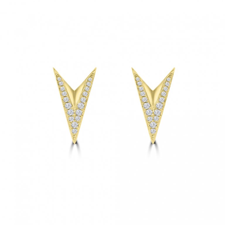 Diamond Double V-Shaped Stud Earrings in 18K Yellow Gold