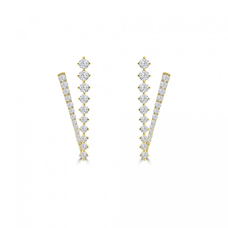 Diamond V-Shaped Line Stud Earrings in 18K Yellow Gold