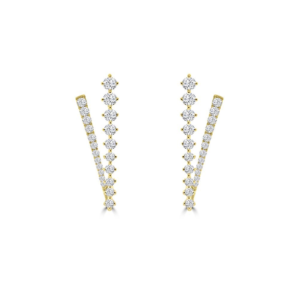 Diamond V-Shaped Line Stud Earrings