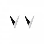 Black Agate Diamond V-Shaped Stud Earrings