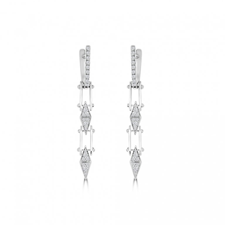 Diamond Spikes Chain Drop Earrings in 18K White Gold