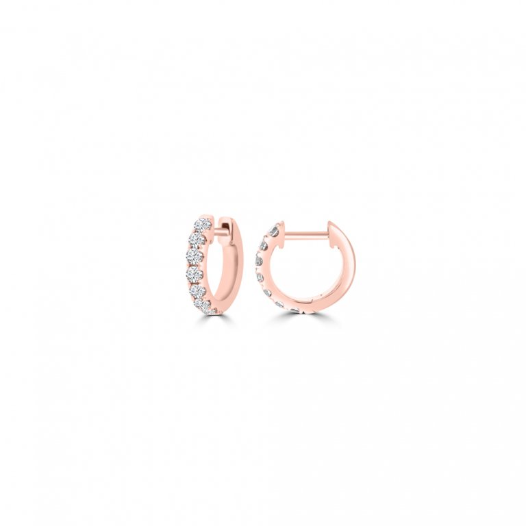 Diamond Claw Set Huggie Earrings (S) in 18K Rose Gold