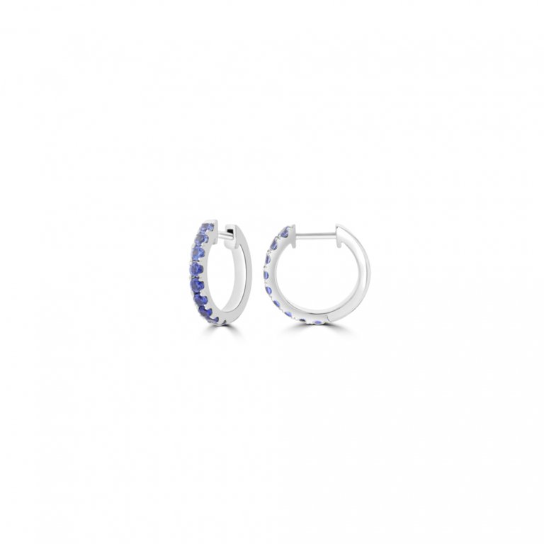 Ombré Sapphire Claw Set Huggie Earrings in 18K White Gold