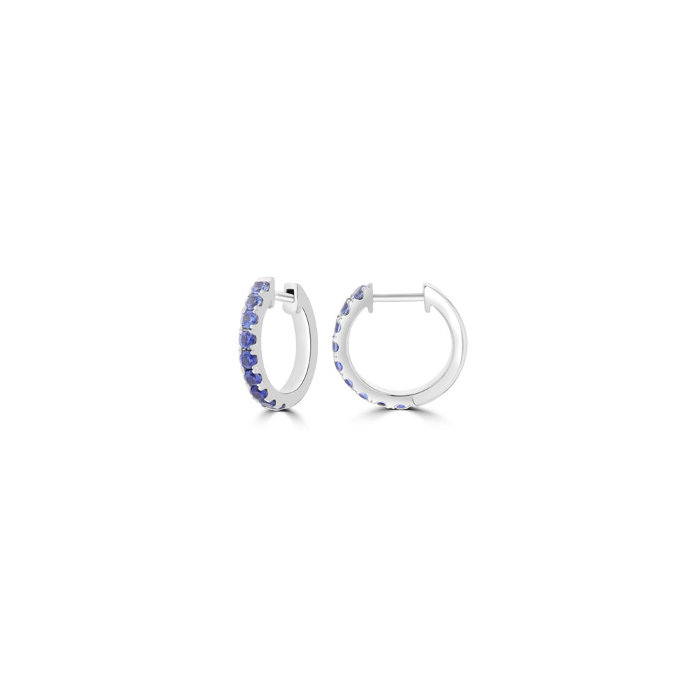 Ombré Sapphire Claw Set Huggie Earrings in 18K White Gold