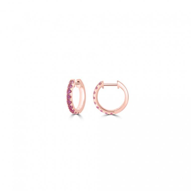 Ombré Pink Sapphire Claw Set Huggie Earrings in 18K Rose Gold