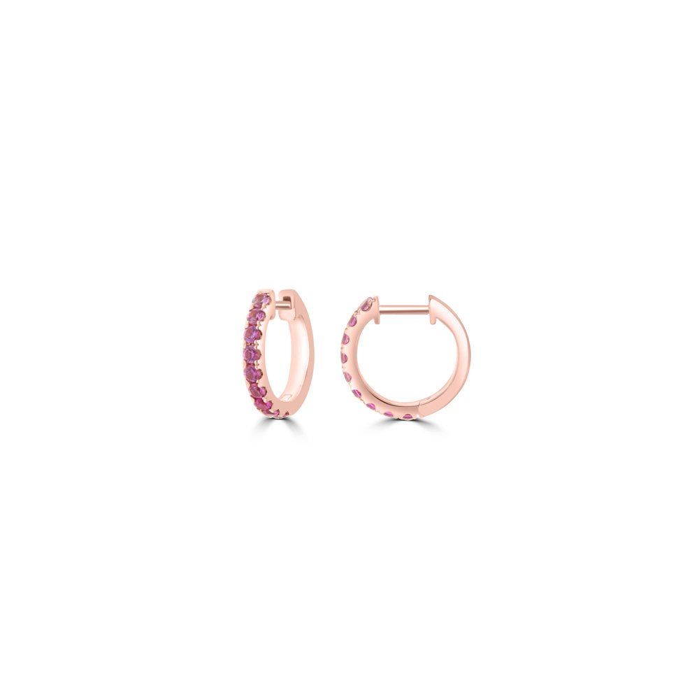 Ombré Pink Sapphire Claw Set Huggie Earrings in 18K Rose Gold
