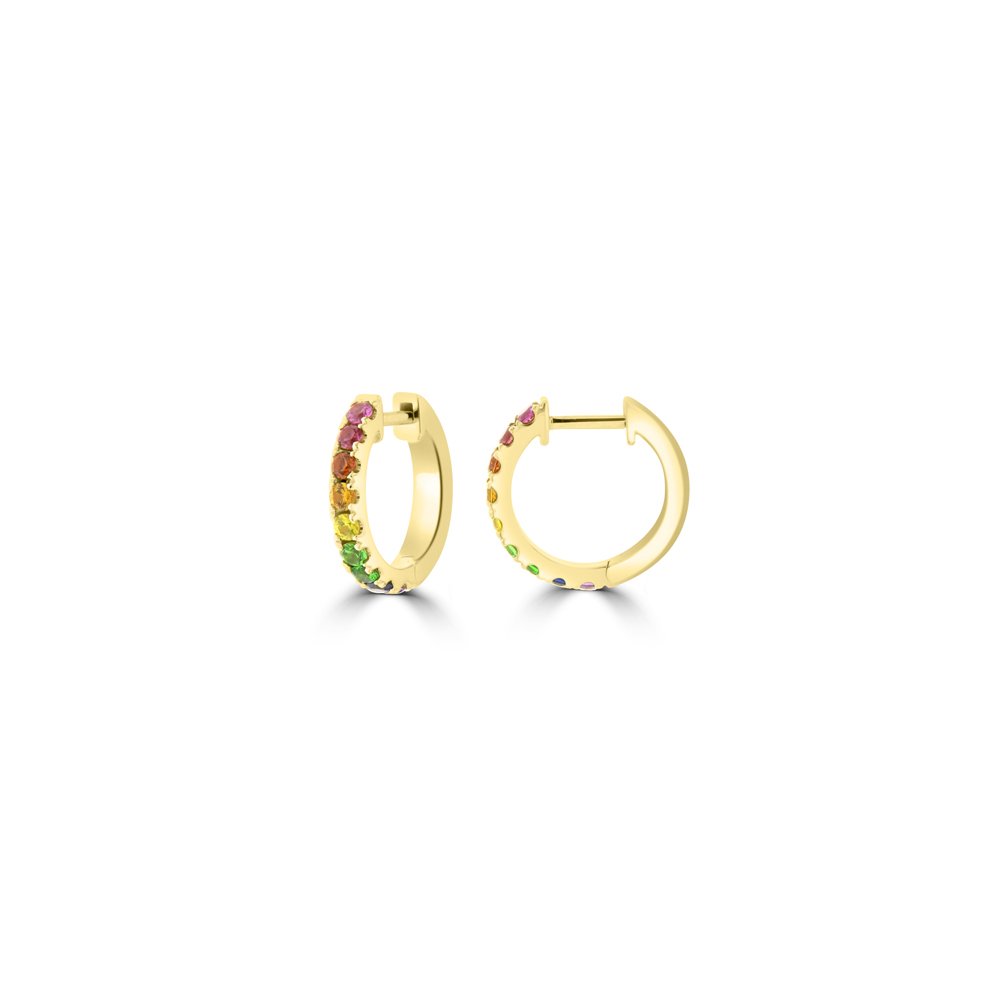 Rainbow Sapphire Green Garnet Claw Set Huggie Earrings