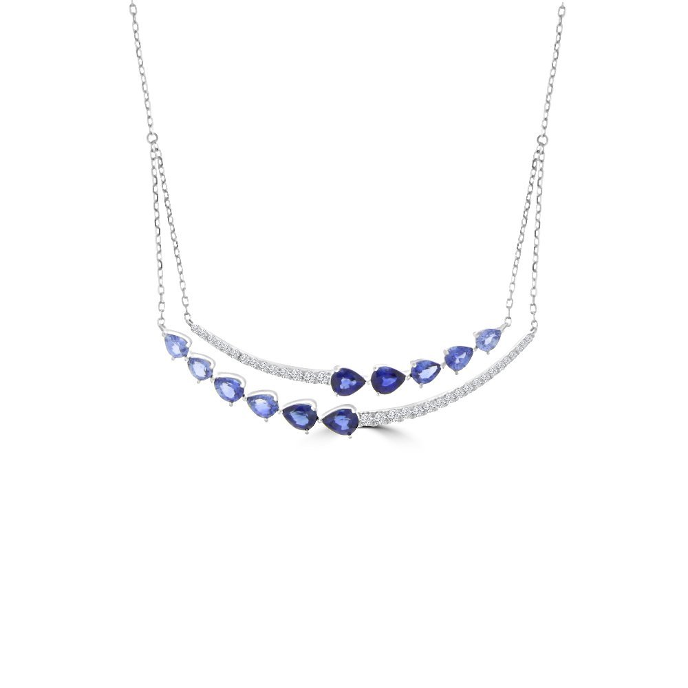 Ombré Sapphire Diamond Curve Necklace in 18K White Gold