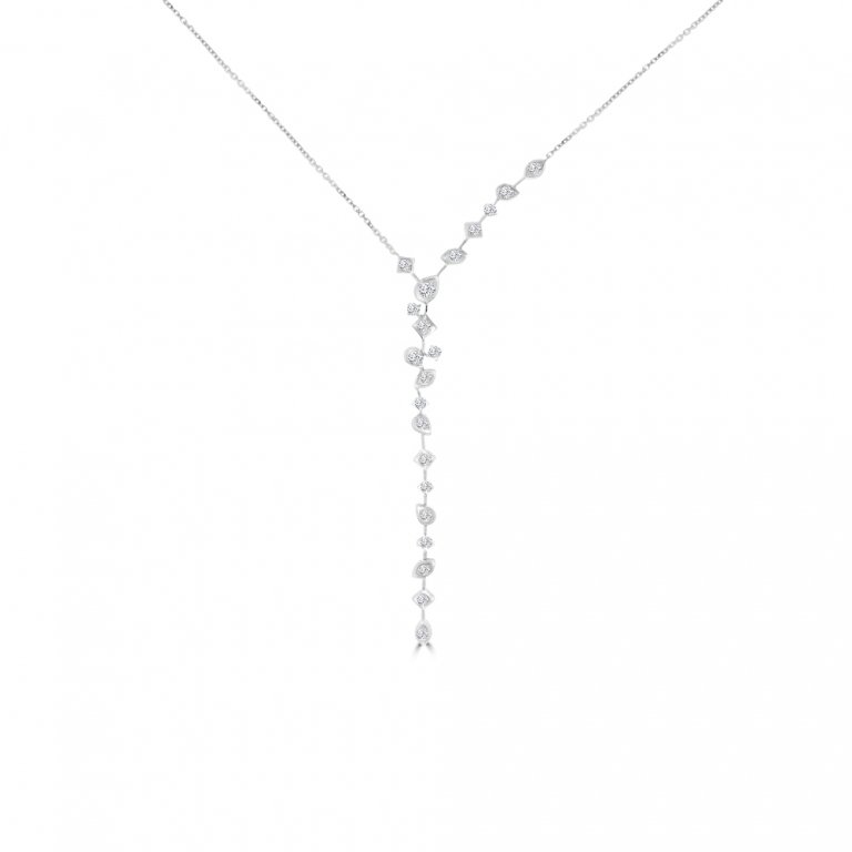 Diamond Cascade Y Drop Pendant with Chain in 18K White Gold