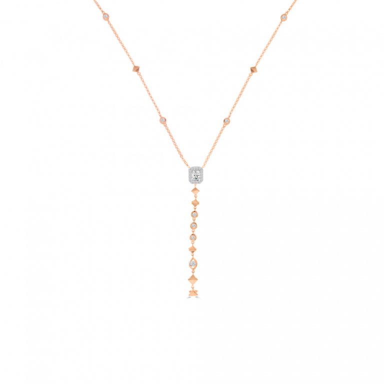 Diamond Cascade Y Drop Pendant with Chain in 18K White Gold, 18K Rose Gold