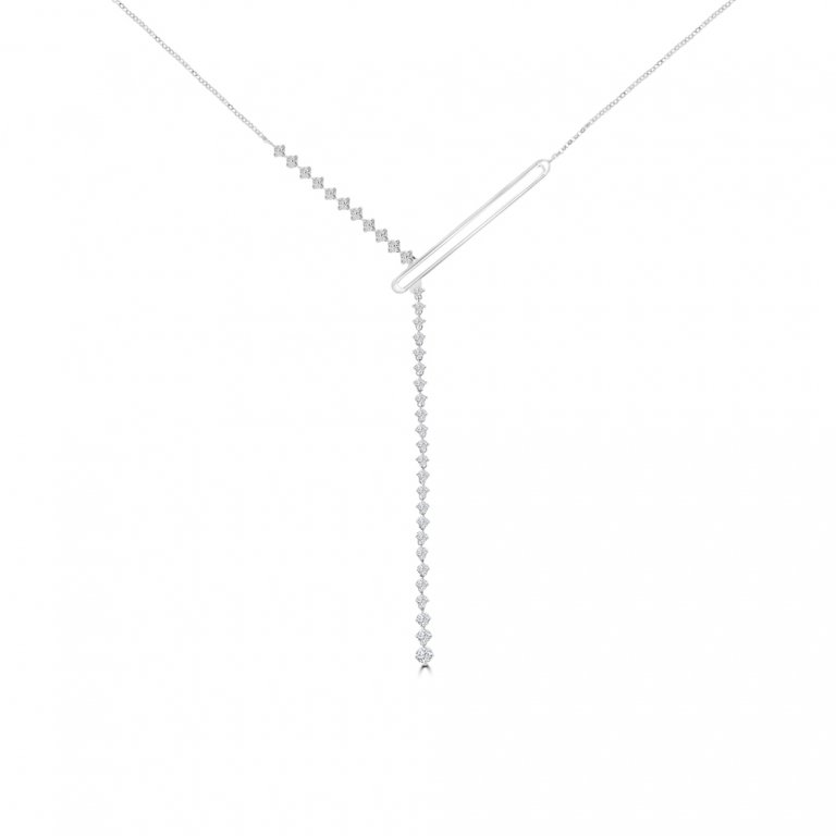 Diamond Paperclip Cascade Y Drop Pendant with Chain in 18K White Gold