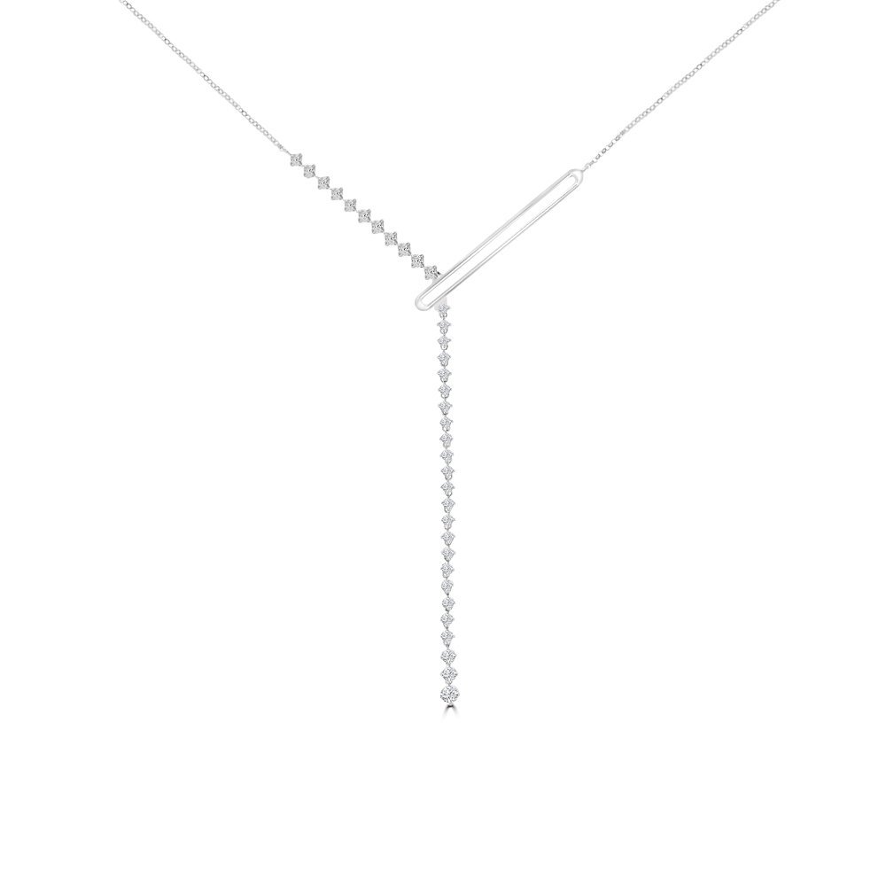 Diamond Paperclip Cascade Y Drop Pendant with Chain