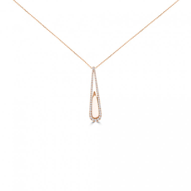 Pink Quartz Diamond Drop Pendant with Chain in 18K Rose Gold