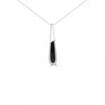 Black Agate Diamond Drop Pendant with Chain in 18K White Gold