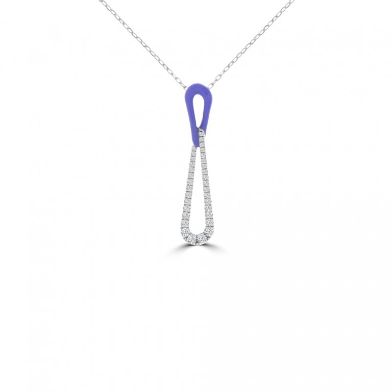 Diamond Enamel Infinity Drop Pendant with Chain in 18K White Gold