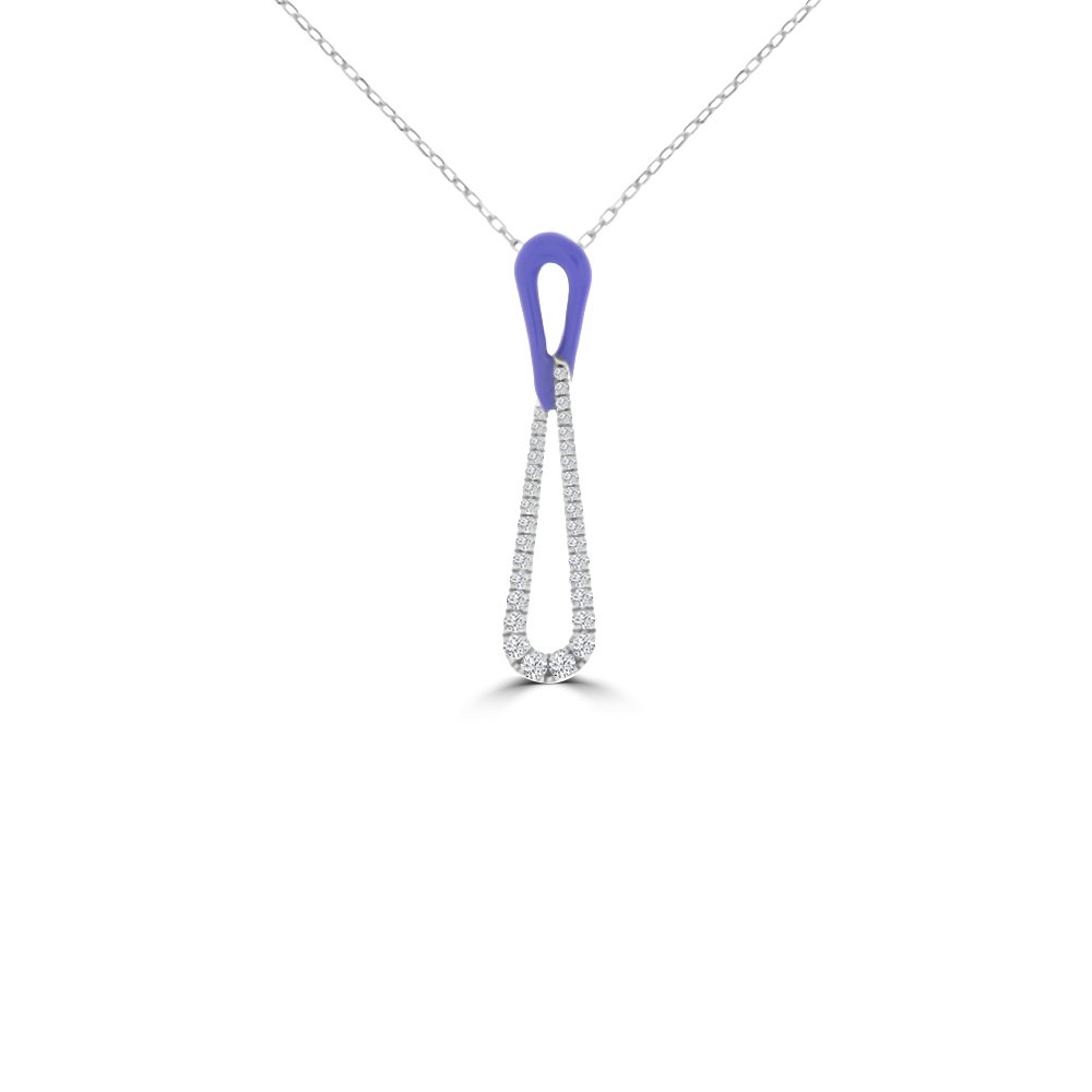Diamond Enamel Infinity Drop Pendant with Chain in 18K White Gold