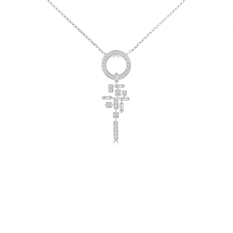 Diamond Cascade Pendant with Chain in 18K White Gold