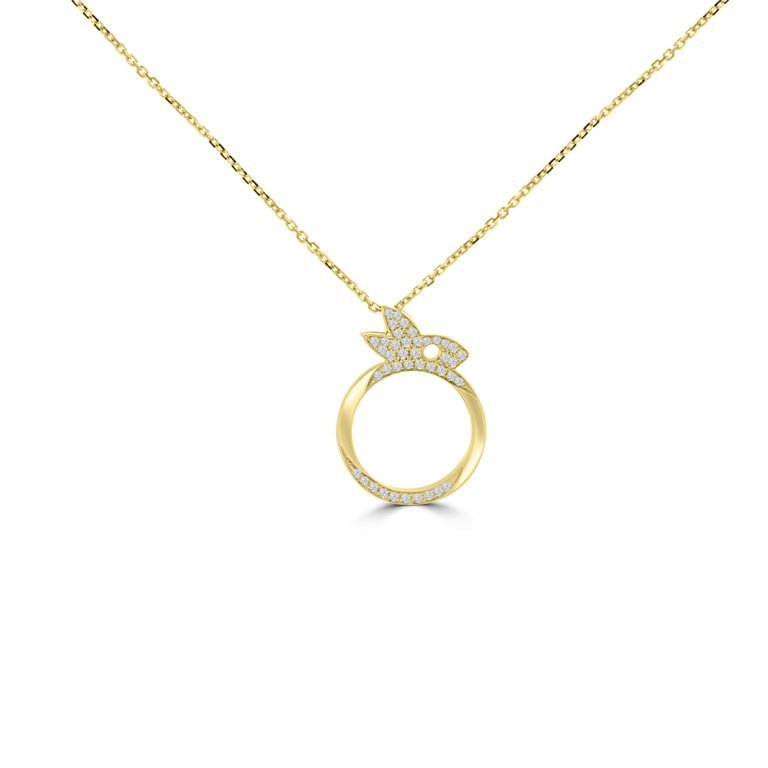 Diamond Pavé Bunny Pendant with Chain in 18K Yellow Gold