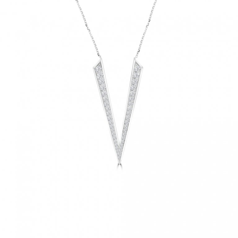 Diamond Pavé V-Shaped Pendant with Chain in 18K White Gold