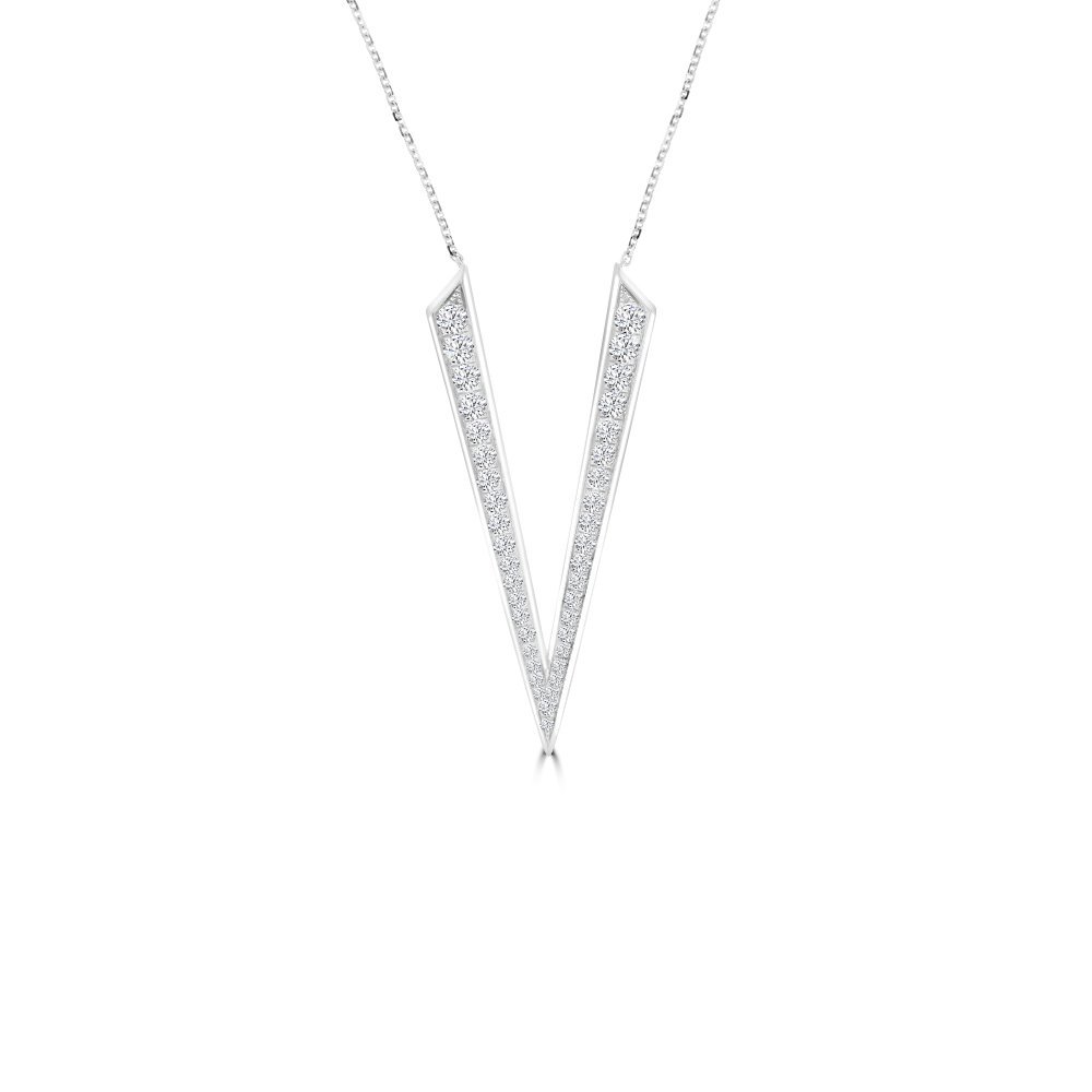 Diamond Pavé V-Shaped Pendant with Chain