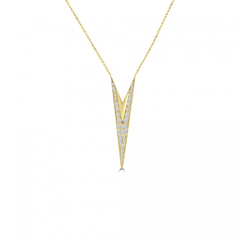 Diamond Double V-Shaped Pendant with Chain in 18K Yellow Gold