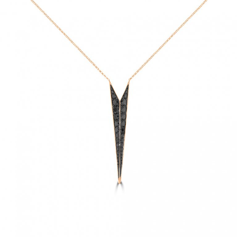Black Diamond V-Shaped Pendant with Chain in 18K Rose Gold