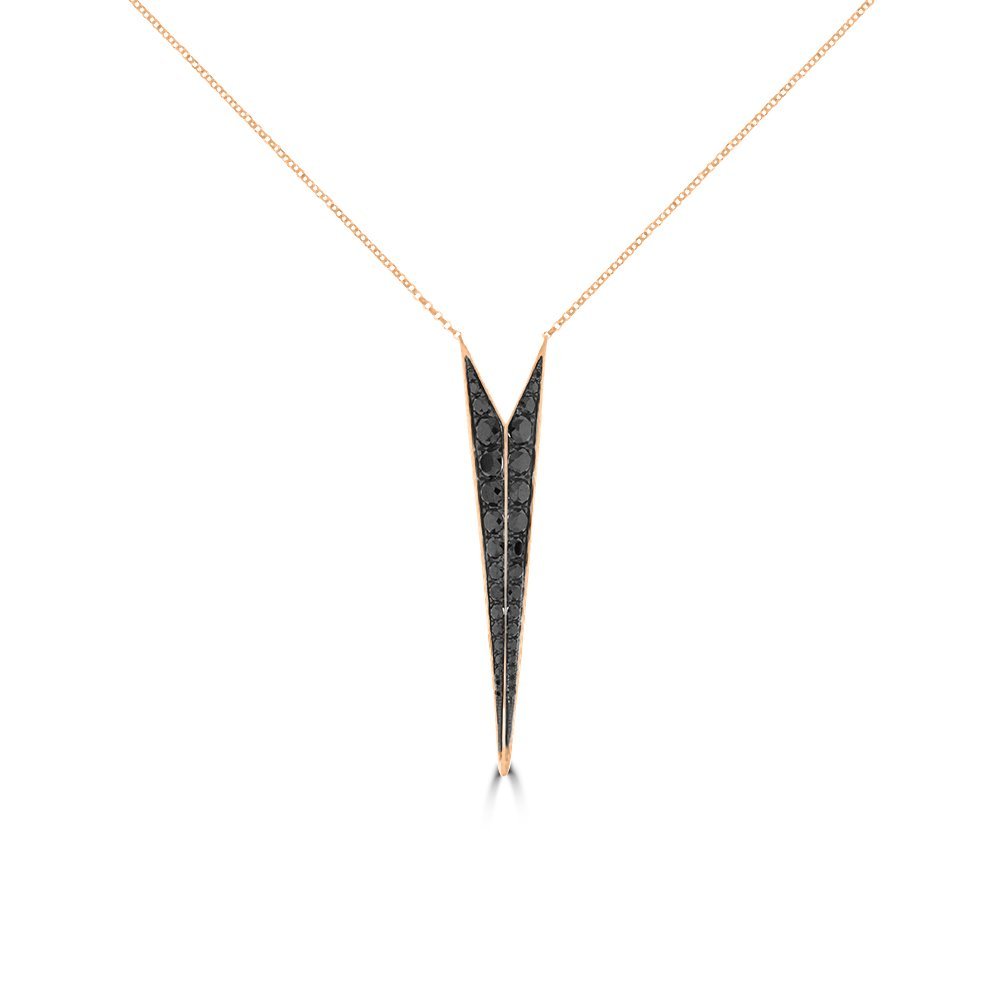 Black Diamond V-Shaped Pendant with Chain