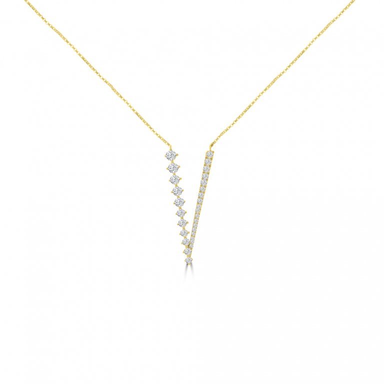 Diamond V-Shaped Line Pendant with Chain in 18K Yellow Gold