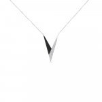 Black Agate Diamond V-Shaped Pendant with Chain in 18K White Gold