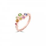 Rainbow Sapphire Ruby Green Garnet Diamond Ring in 18K Rose Gold