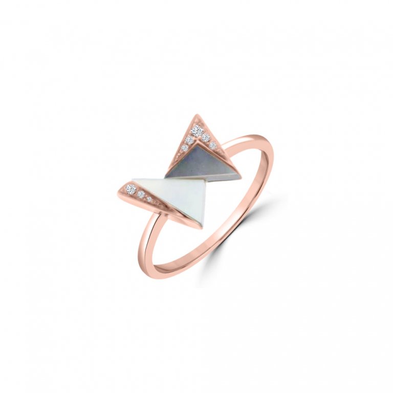 Pink Mother of Pearl Diamond Geometric Ring in 18K Rose Gold