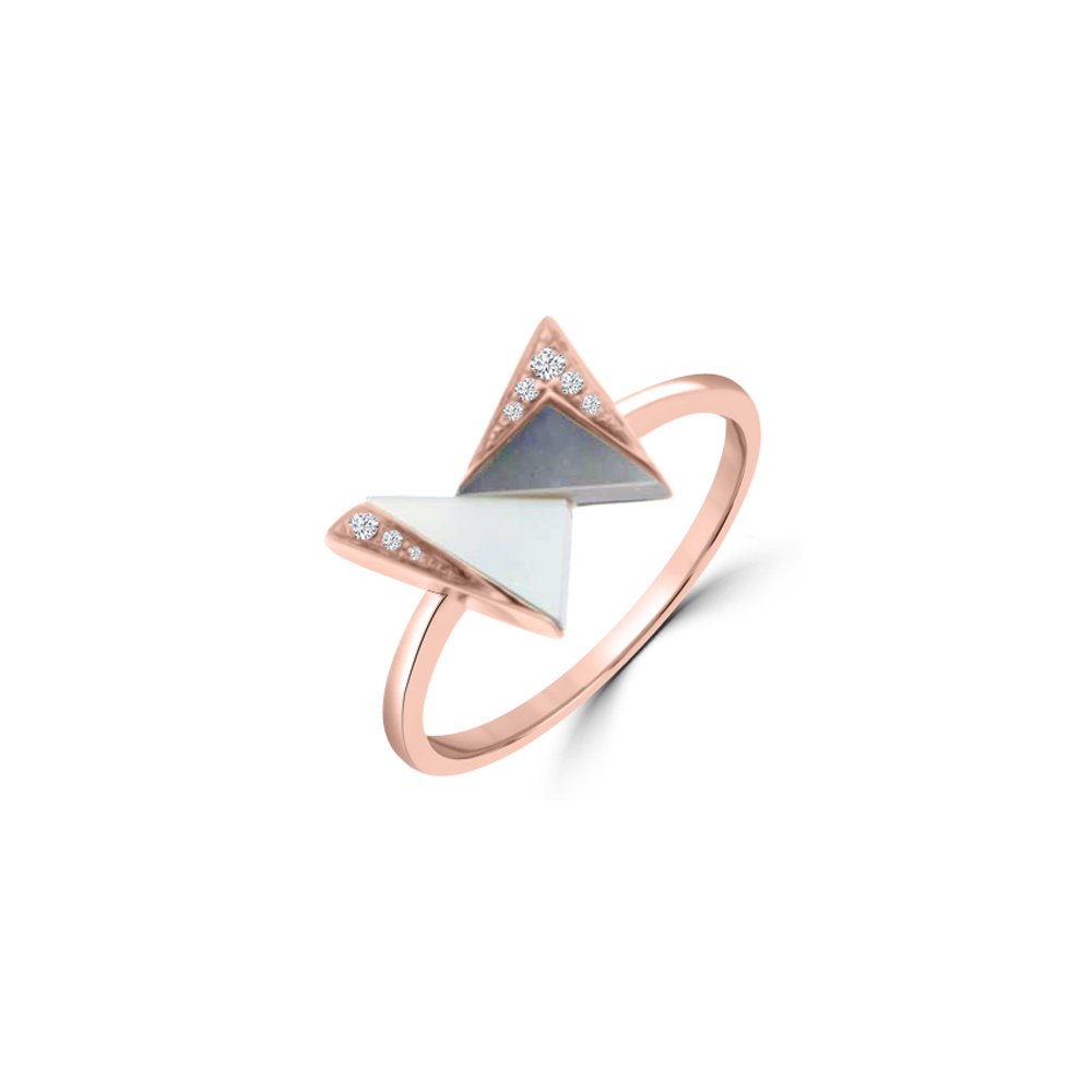 Pink Mother of Pearl Diamond Geometric Ring