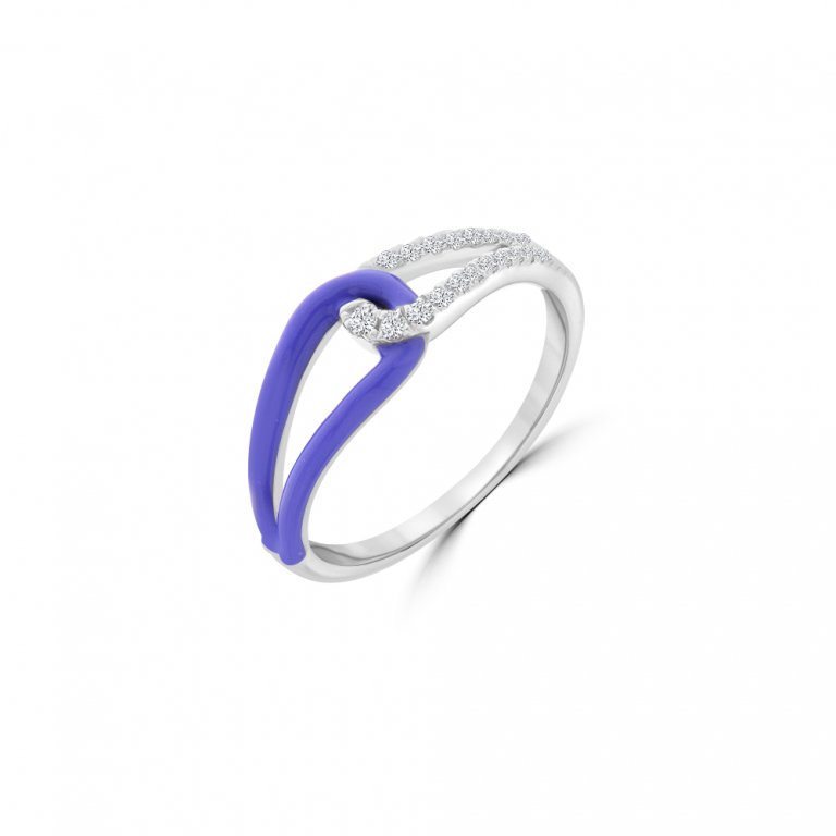 Diamond Enamel Teardrop Intertwined Ring in 18K White Gold