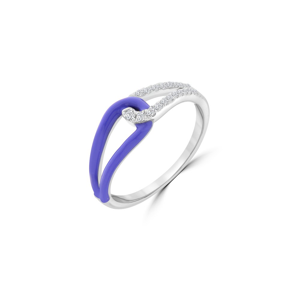 Diamond Enamel Teardrop Intertwined Ring in 18K White Gold