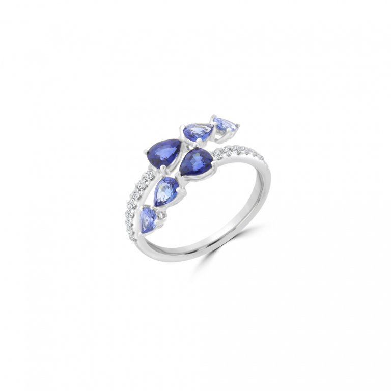 Ombré Sapphire Diamond Ring in 18K White Gold